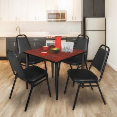 Image showing  Kahlo Square Breakroom Table with 4 Restaurant Stack Chairs, 42 in., Black