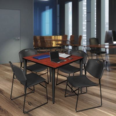 Image showing  Kahlo Square Breakroom Table with 4 Zeng Stack Chairs, 42 in., Black/Black