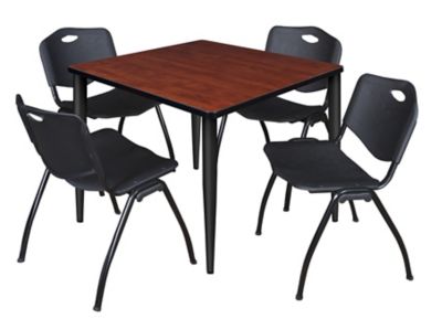 Image showing  Kahlo Square Breakroom Table with 4 M Stack Chairs, 42 in., Black/Black