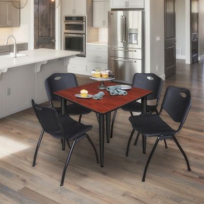 Image showing  Kahlo Square Breakroom Table with 4 M Stack Chairs, 42 in., Black/Black