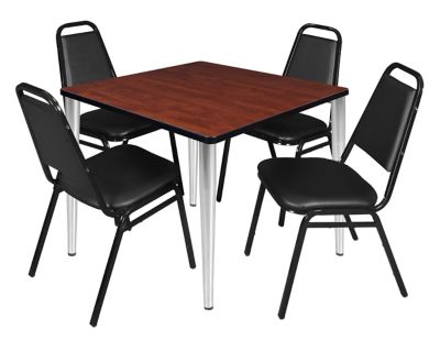 Regency Kahlo 42 in. Square Breakroom Table Top, Chrome Base & 4 Restaurant Stack Chairs