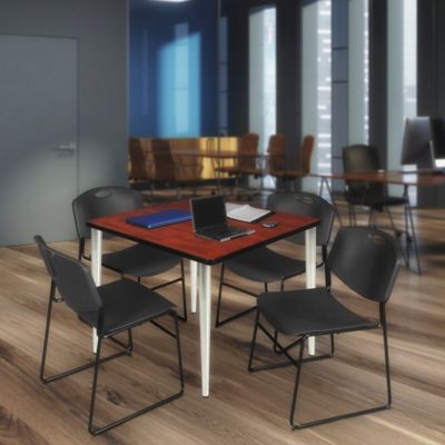 Image showing  Kahlo Square Breakroom Table with 4 Zeng Stack Chairs, 42 in., Chrome/Black