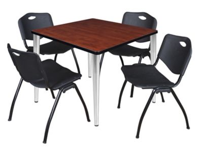 Regency Kahlo 42 in. Square Breakroom Table Top, Chrome Base & 4 Black M Stack Chairs