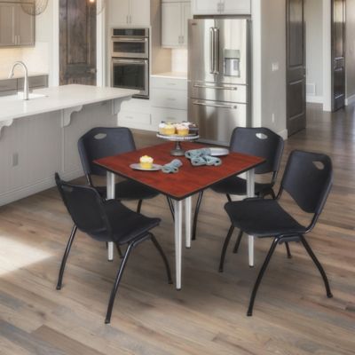 Image showing  Kahlo Square Breakroom Table with 4 M Stack Chairs, 42 in., Chrome/Black