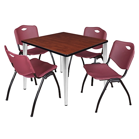 Regency Kahlo 42 in. Square Breakroom Table Top, Chrome Base & 4 Burgundy M Stack Chairs