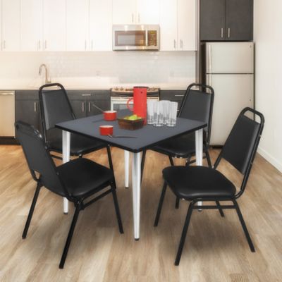 Image showing  Kahlo Square Breakroom Table with 4 Restaurant Stack Chairs, 42 in., Chrome