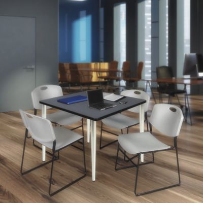 Image showing  Kahlo Square Breakroom Table with 4 Zeng Stack Chairs, 42 in., Chrome/Gray