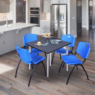 Image showing  Kahlo Square Breakroom Table with 4 M Stack Chairs, 42 in., Chrome/Blue