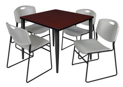 Regency Kahlo 42 in. Square Breakroom Table Top, Black Base & 4 Grey Zeng Stack Chairs