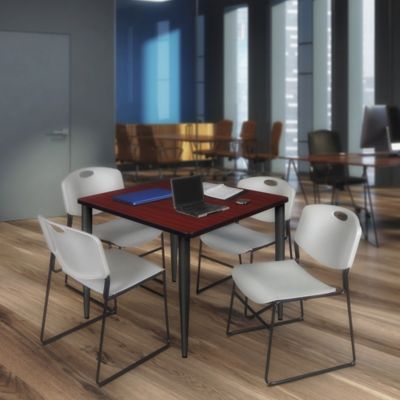 Image showing  Kahlo Square Breakroom Table with 4 Zeng Stack Chairs, 42 in., Black/Gray