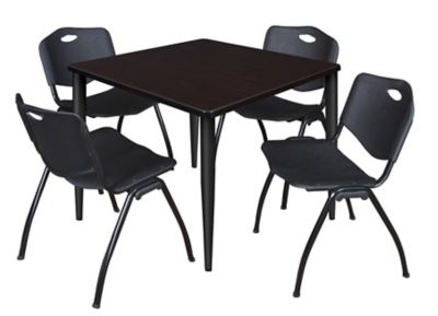 Regency Kahlo 42 in. Square Breakroom Table Top, Black Base & 4 Black M Stack Chairs