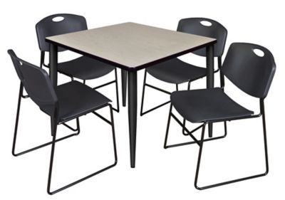 Regency Kahlo Square Breakroom Table with 4 Zeng Stack Chairs, 42 in., Black/Black