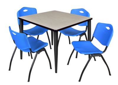 Regency Kahlo 42 in. Square Breakroom Table Top, Black Base & 4 Blue M Stack Chairs