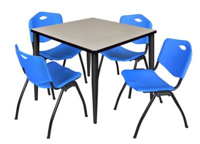 Regency Kahlo Square Breakroom Table with 4 M Stack Chairs, 42 in., Black/Blue