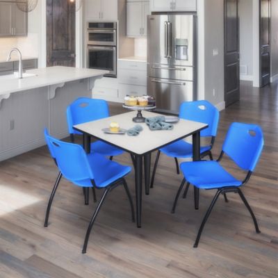 Image showing  Kahlo Square Breakroom Table with 4 M Stack Chairs, 42 in., Black/Blue