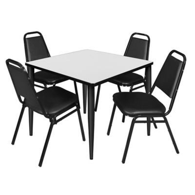 Regency Kahlo 42 in. Square Breakroom Table Top, Black Base & 4 Restaurant Stack Chairs