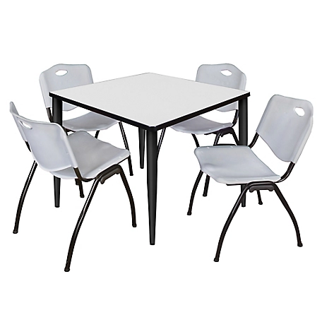 Regency Kahlo 42 in. Square Breakroom Table Top, Black Base & 4 Grey M Stack Chairs