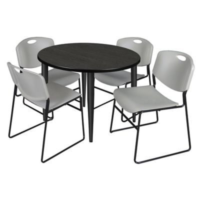 Regency Kahlo Round Breakroom Table with 4 Zeng Stack Chairs, 42 in., Black/Gray