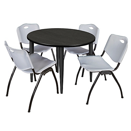 Regency Kahlo 42 in. Round Breakroom Table Top, Black Base & 4 Grey M Stack Chairs