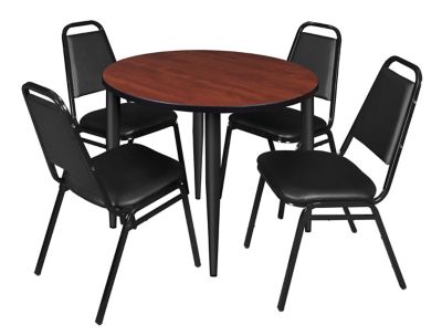 Regency Kahlo 42 in. Round Breakroom Table Top, Black Base & 4 Restaurant Stack Chairs