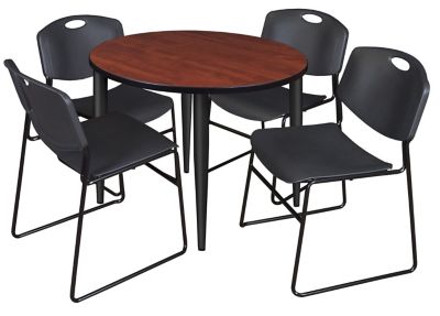 Regency Kahlo Round Breakroom Table with 4 Zeng Stack Chairs, 42 in., Black/Black