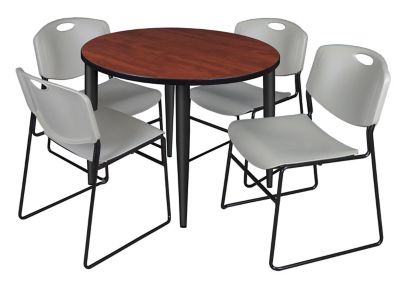 Regency Kahlo Round Breakroom Table with 4 Zeng Stack Chairs, 42 in., Black/Gray