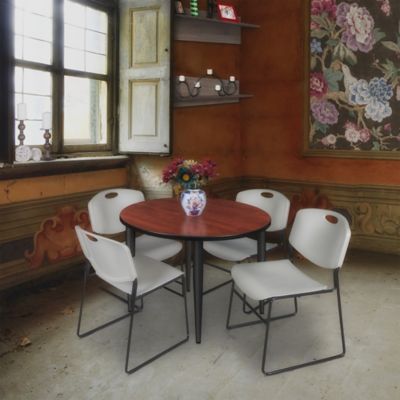 Image showing  Kahlo Round Breakroom Table with 4 Zeng Stack Chairs, 42 in., Black/Gray