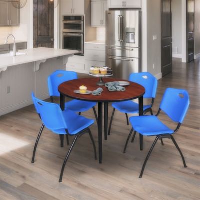 Image showing  Kahlo Round Breakroom Table with 4 M Stack Chairs, 42 in., Black/Blue