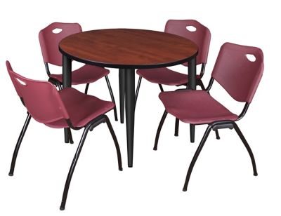 Image showing  Kahlo Round Breakroom Table with 4 M Stack Chairs, 42 in., Black/Burgundy