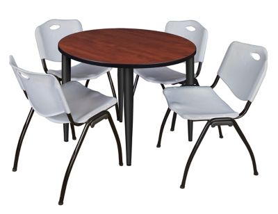 Regency Kahlo Round Breakroom Table with 4 M Stack Chairs, 42 in., Black/Gray