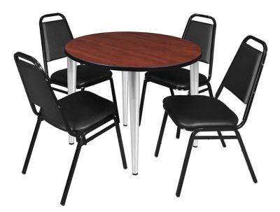 Image showing  Kahlo Round Breakroom Table with 4 Restaurant Stack Chairs, 42 in., Chrome