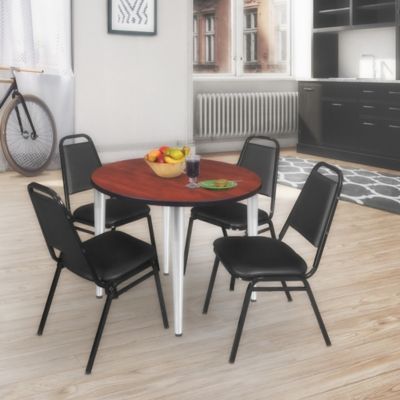 Image showing  Kahlo Round Breakroom Table with 4 Restaurant Stack Chairs, 42 in., Chrome