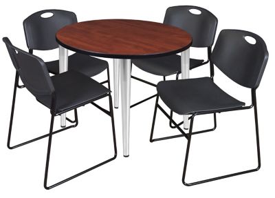 Regency Kahlo Round Breakroom Table with 4 Zeng Stack Chairs, 42 in., Chrome/Black
