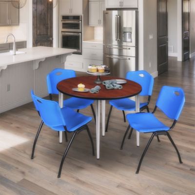 Image showing  Kahlo Round Breakroom Table with 4 M Stack Chairs, 42 in., Chrome/Blue