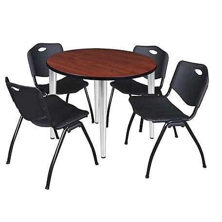 Regency Kahlo 42 in. Round Breakroom Table Top, Chrome Base & 4 Black M Stack Chairs