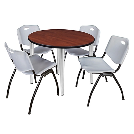 Regency Kahlo 42 in. Round Breakroom Table Top, Chrome Base & 4 Grey M Stack Chairs