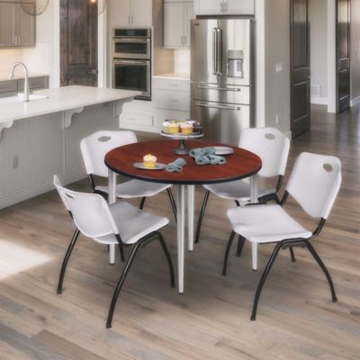 Image showing  Kahlo Round Breakroom Table with 4 M Stack Chairs, 42 in., Chrome/Gray
