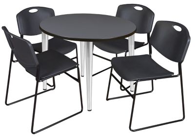 Regency Kahlo 42 in. Round Breakroom Table Top, Chrome Base & 4 Black Zeng Stack Chairs