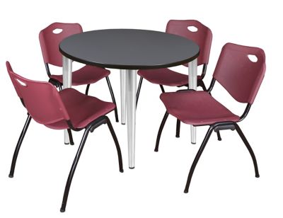 Regency Kahlo 42 in. Round Breakroom Table Top, Chrome Base & 4 Burgundy M Stack Chairs