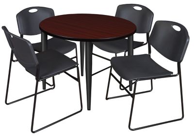 Regency Kahlo Round Breakroom Table with 4 Zeng Stack Chairs, 42 in., Black/Black