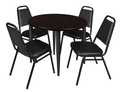 Regency Kahlo 42 in. Round Breakroom Table Top, Black Base & 4 Restaurant Stack Chairs