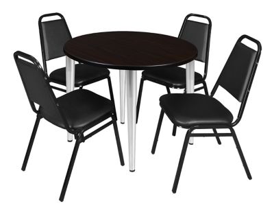 Regency Kahlo Round Breakroom Table with 4 Restaurant Stack Chairs, 42 in., Chrome