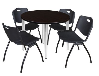 Regency Kahlo 42 in. Round Breakroom Table Top, Chrome Base & 4 Black M Stack Chairs