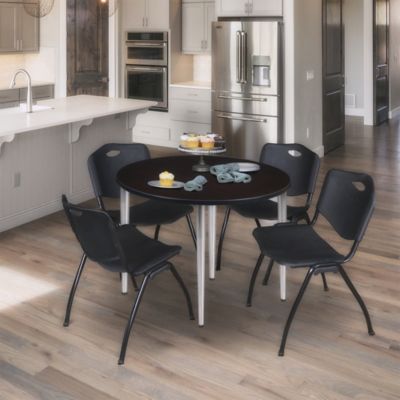 Image showing  Kahlo Round Breakroom Table with 4 M Stack Chairs, 42 in., Chrome/Black