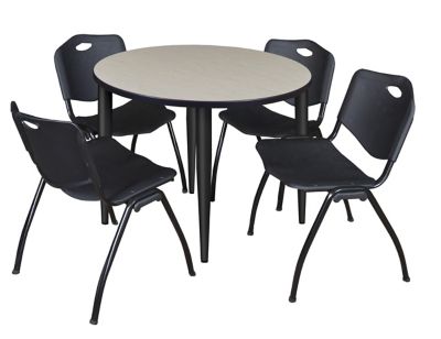 Regency Kahlo Round Breakroom Table with 4 M Stack Chairs, 42 in., Black