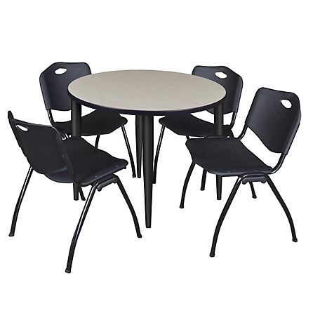 Regency Kahlo 42 in. Round Breakroom Table Top, Black Base & 4 Black M Stack Chairs