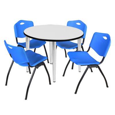 Regency Kahlo 42 in. Round Breakroom Table Top, Chrome Base & 4 Blue M Stack Chairs