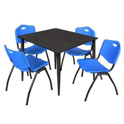 Regency Kahlo 48 in. Square Breakroom Table Top, Black Base & 4 Blue M Stack Chairs