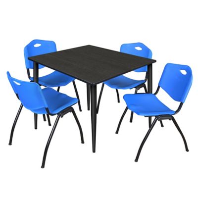 Regency Kahlo Square Breakroom Table with 4 M Stack Chairs, 48 in., Black/Blue