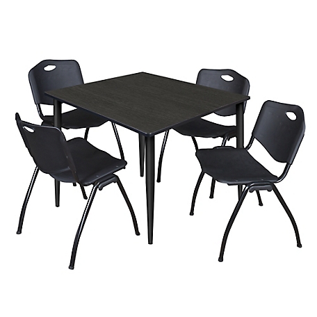 Regency Kahlo 48 in. Square Breakroom Table Top, Black Base & 4 Black M Stack Chairs